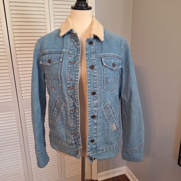 Vintage Calvin Klein Jeans Sherpa 100% Cotton Denim Jacket LG - Picture 2 of 6